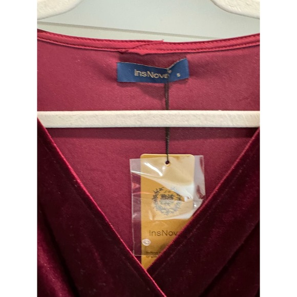 NWT InsNova Velvet Long-Sleeve Dress Body Con‎ Wine Maroon Size Small - Picture 4 of 9